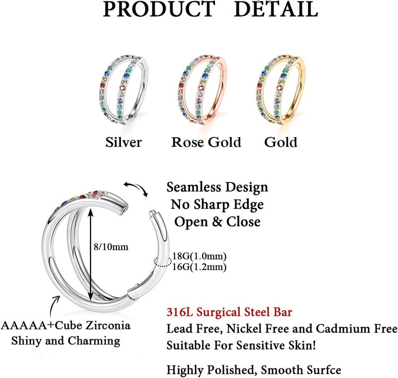 FUNLMO Store 316L Surgical Steel Nose Hoop Septum Conch Piercing Jewelry Cartilage Daith Helix Tragus Rook Lobe Earring Triple/Double Nose Lip Ring 20G 18G 16G - Image 2